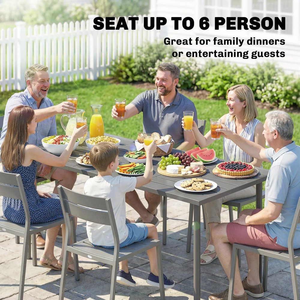 Outsunny Garden Dining Table for 6 Person, 165 x 80 cm Rectangular Outdoor Dining Table with Slatted Top 3