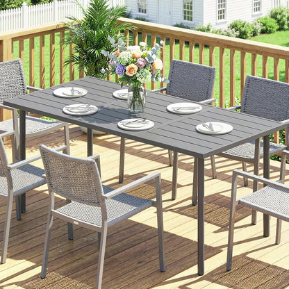 Outsunny Garden Dining Table for 6 Person, 165 x 80 cm Rectangular Outdoor Dining Table with Slatted Top 8