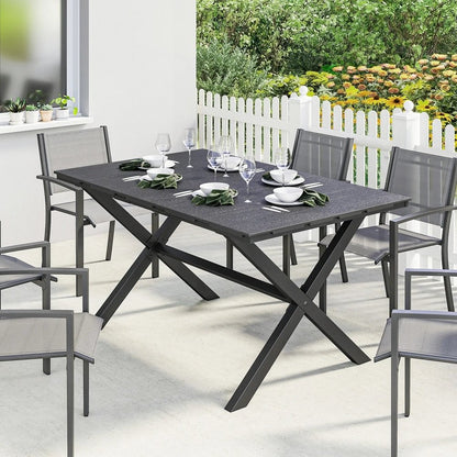 Outsunny Garden Dining Table for 6, Rectangular Outdoor Table with Wood Effect HDPE Top, X-Shaped Metal Legs, Black 1