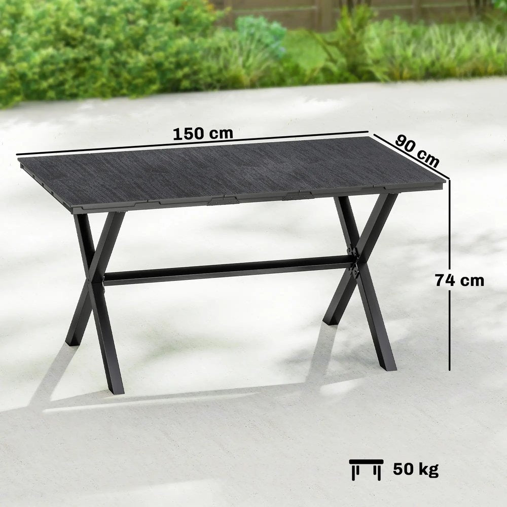 Outsunny Garden Dining Table for 6, Rectangular Outdoor Table with Wood Effect HDPE Top, X-Shaped Metal Legs, Black 2
