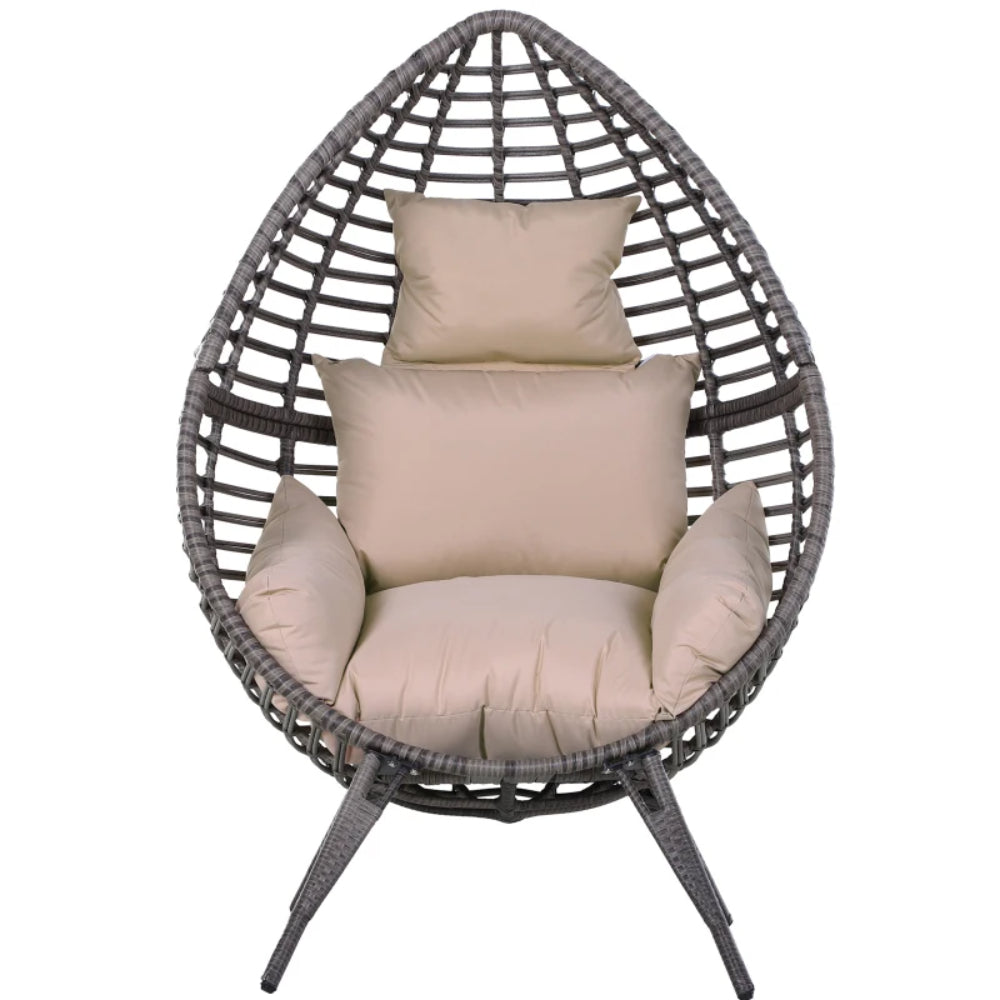 Outsunny Garden Egg Chair, Teardrop Outdoor PE Rattan Chair with Full-body Soft Padded Cushion, Grey