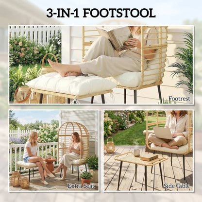 Outsunny Garden Egg Chair with Footstool, Rattan Indoor Outdoor Lounge Chair and Ottoman Set with Thick Cushions