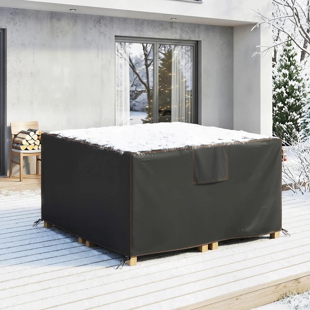 Outsunny Garden Furniture Cover, Waterproof Patio Furniture Cover with Air Vent, 420D Oxford Fabric, 125 x 125 x 74 cm, Black 8