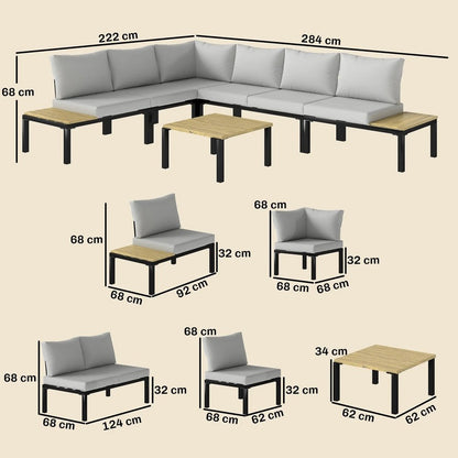 Outsunny Garden Furniture Set, 6 Piece Corner Sofa Set with Loveseat, Coffee Table, Sofa with Integrated Side Table 2