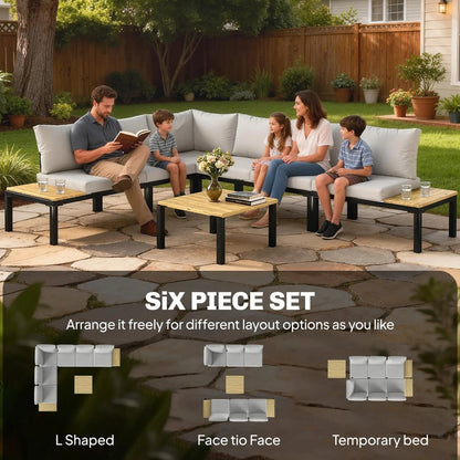 Outsunny Garden Furniture Set, 6 Piece Corner Sofa Set with Loveseat, Coffee Table, Sofa with Integrated Side Table 3
