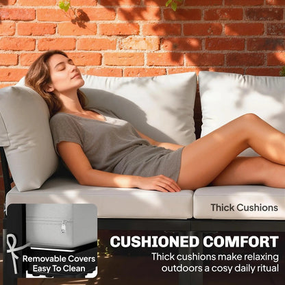 Outsunny Garden Furniture Set, 6 Piece Corner Sofa Set with Loveseat, Coffee Table, Sofa with Integrated Side Table 4