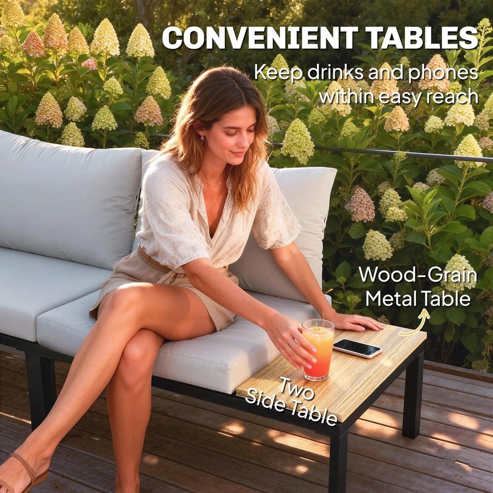 Outsunny Garden Furniture Set, 6 Piece Corner Sofa Set with Loveseat, Coffee Table, Sofa with Integrated Side Table 5