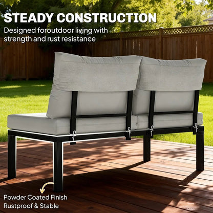 Outsunny Garden Furniture Set, 6 Piece Corner Sofa Set with Loveseat, Coffee Table, Sofa with Integrated Side Table 6