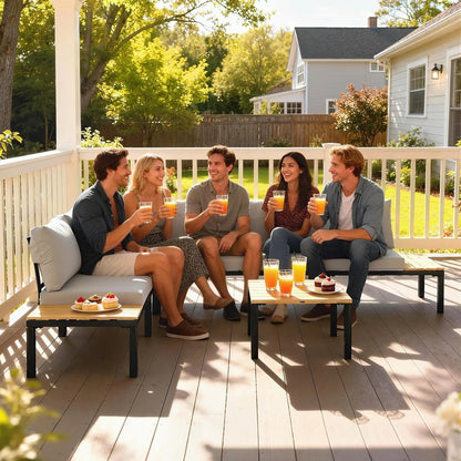 Outsunny Garden Furniture Set, 6 Piece Corner Sofa Set with Loveseat, Coffee Table, Sofa with Integrated Side Table 7