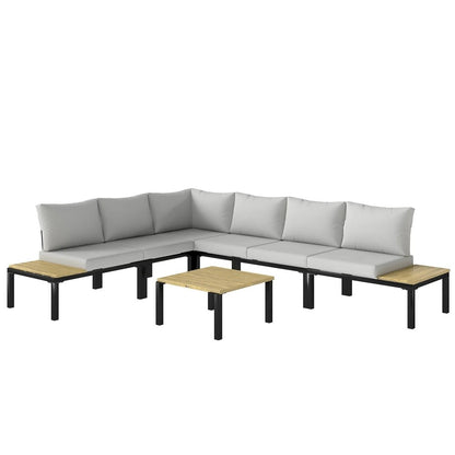 Outsunny Garden Furniture Set, 6 Piece Corner Sofa Set with Loveseat, Coffee Table, Sofa with Integrated Side Table 