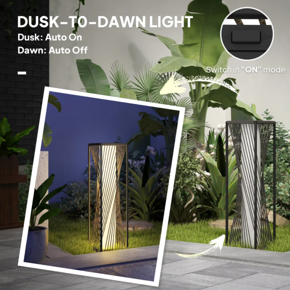 Outsunny Garden Rattan Lamp, 77 cm Tall Solar Rattan Floor Lamp, Solar Garden Light with Auto On/Off LED Lights, IP44 Waterproof for Outdoor, Porch, Pathway, Terrace, Grey