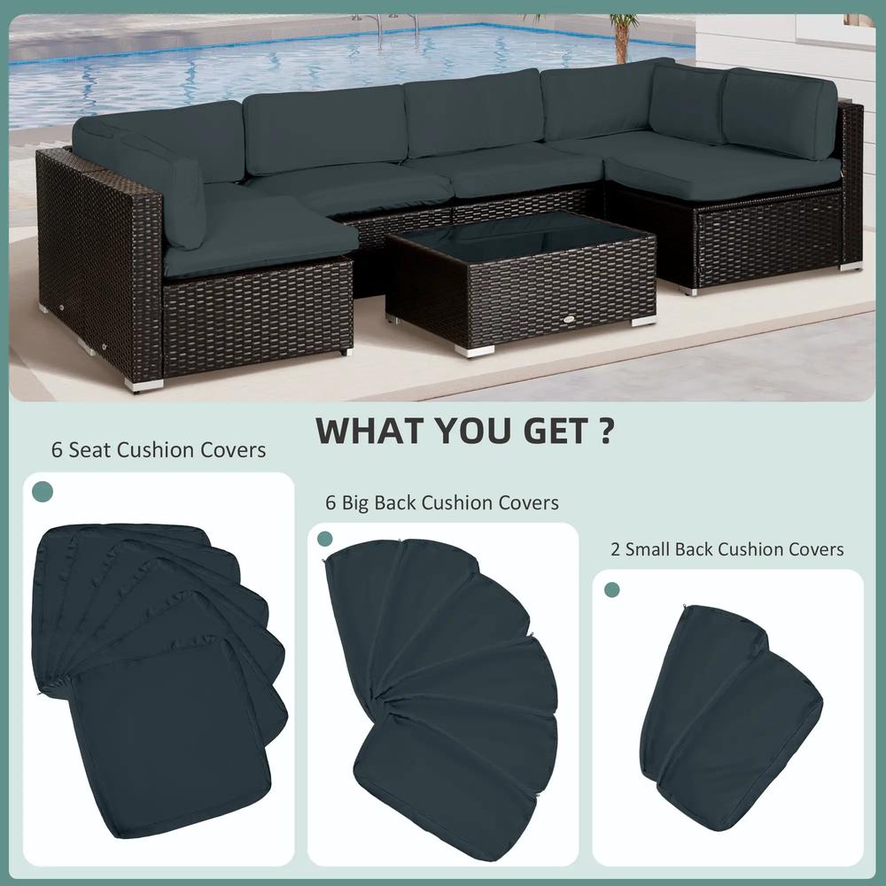 Outsunny Garden Rattan Sofa Cushion Polyester Cover Replacement Outdoor- No Cushion Included 14