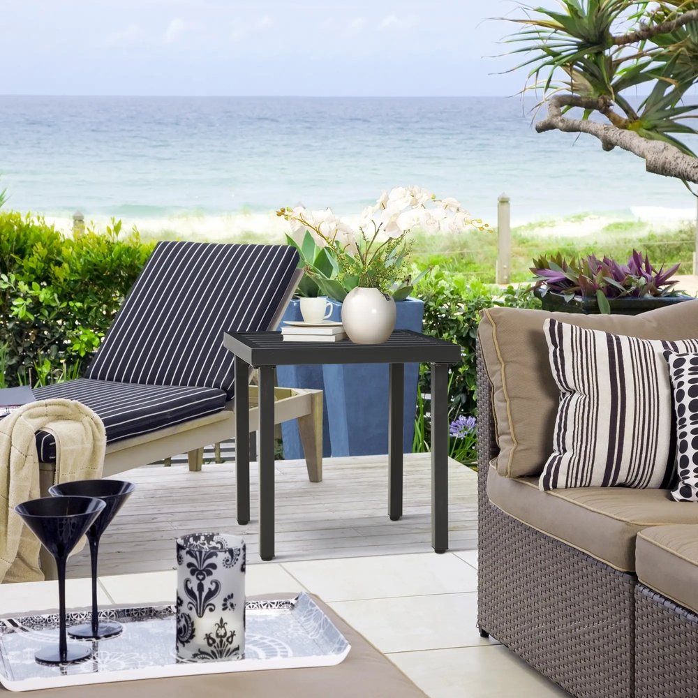 Outsunny Garden Side Table End Table Patio Coffee Table with Umbrella Hole, Steel Frame for Balcony 1