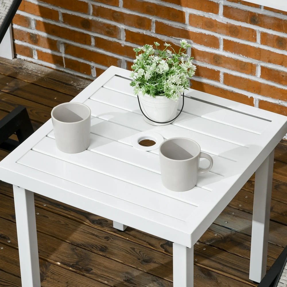 Outsunny Garden Side Table End Table Patio Coffee Table with Umbrella Hole, Steel Frame for Balcony 18