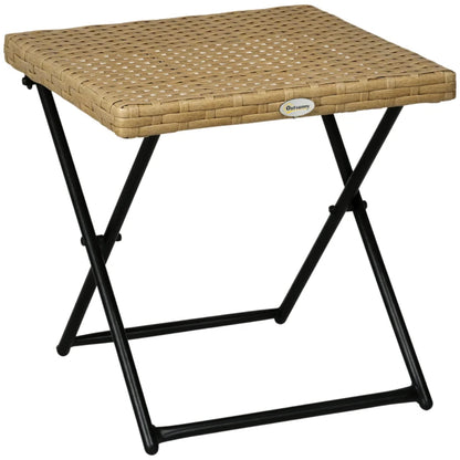 Outsunny Garden Small Folding Square Rattan Coffee Table Bistro Balcony Outdoor Wicker Weave Side Table 40Hx40Lx40Wcm, Natural