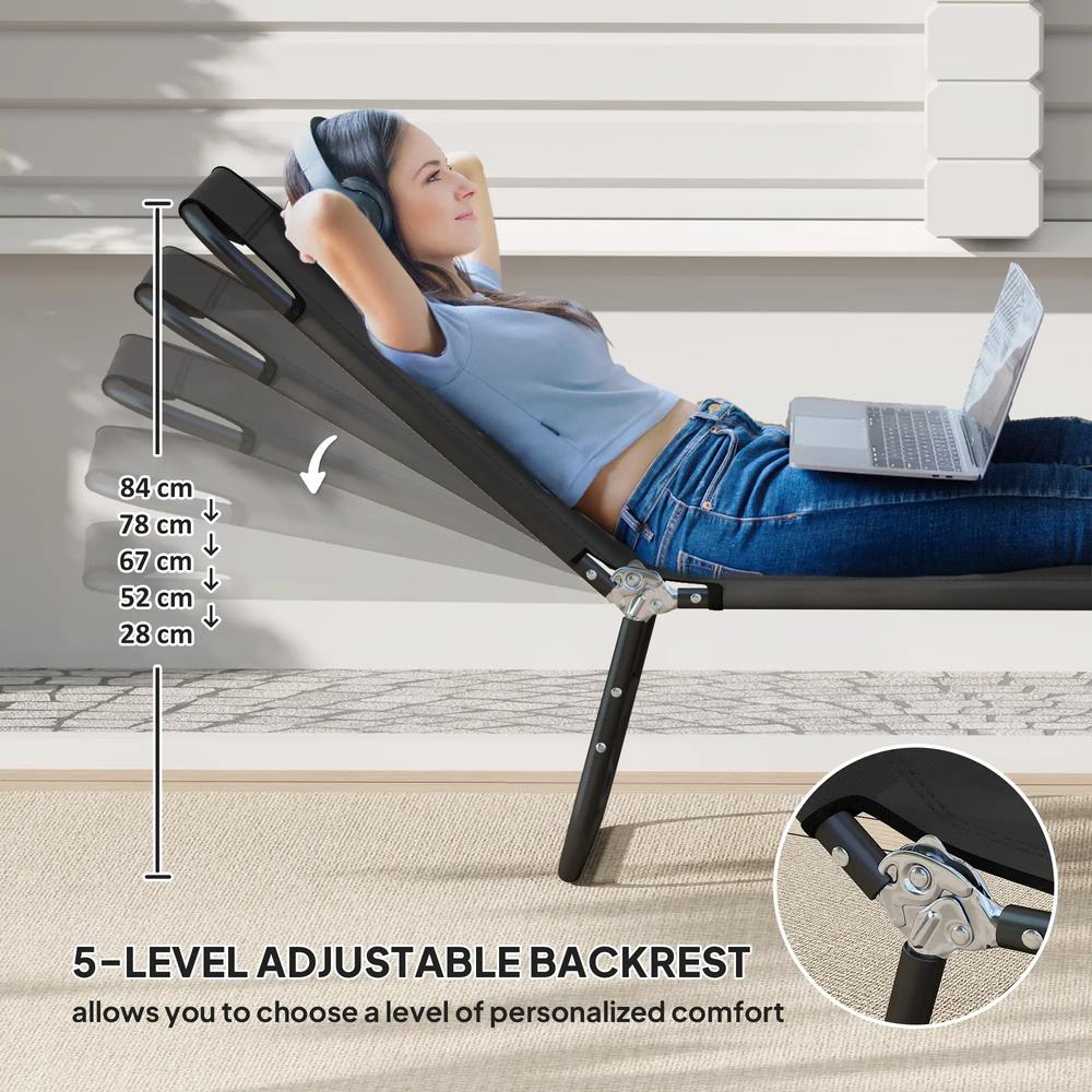 Outsunny Garden Sun Lounger, with Five-Position Back 35
