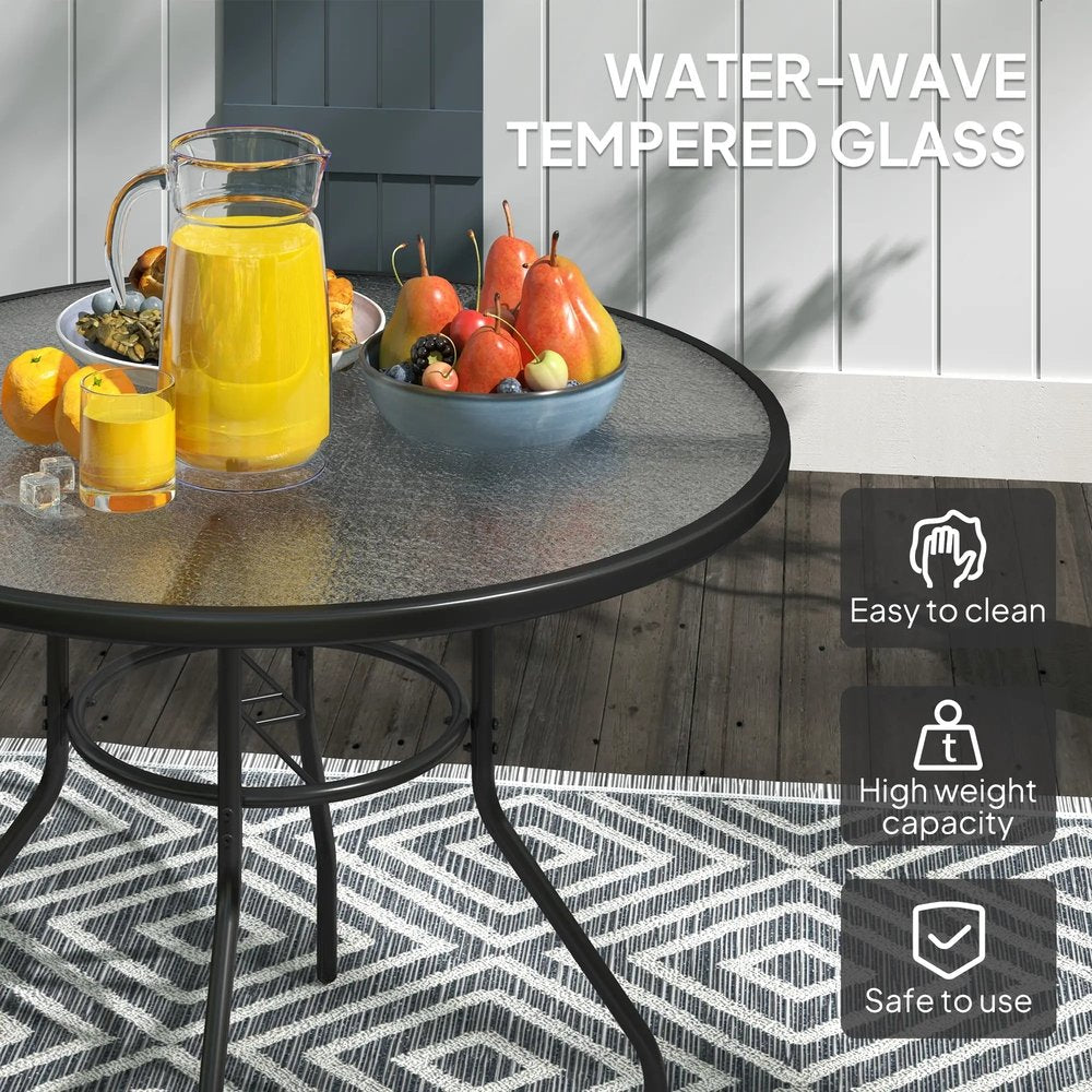 Outsunny Glass-Top Garden Table, with Parasol Hole - Black 4