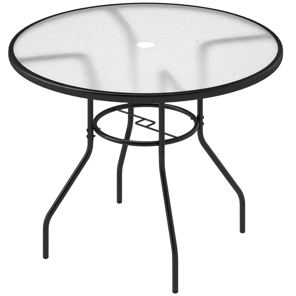 Outsunny Glass-Top Garden Table, with Parasol Hole - Black 9