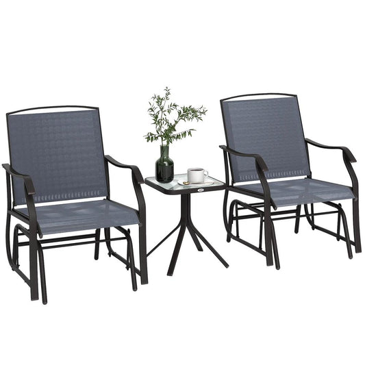 Outsunny Glider Rocking Chair & Table Set 2 Single Seaters Rocker Garden Swing Chair Patio Furniture Bistro Set Grey 