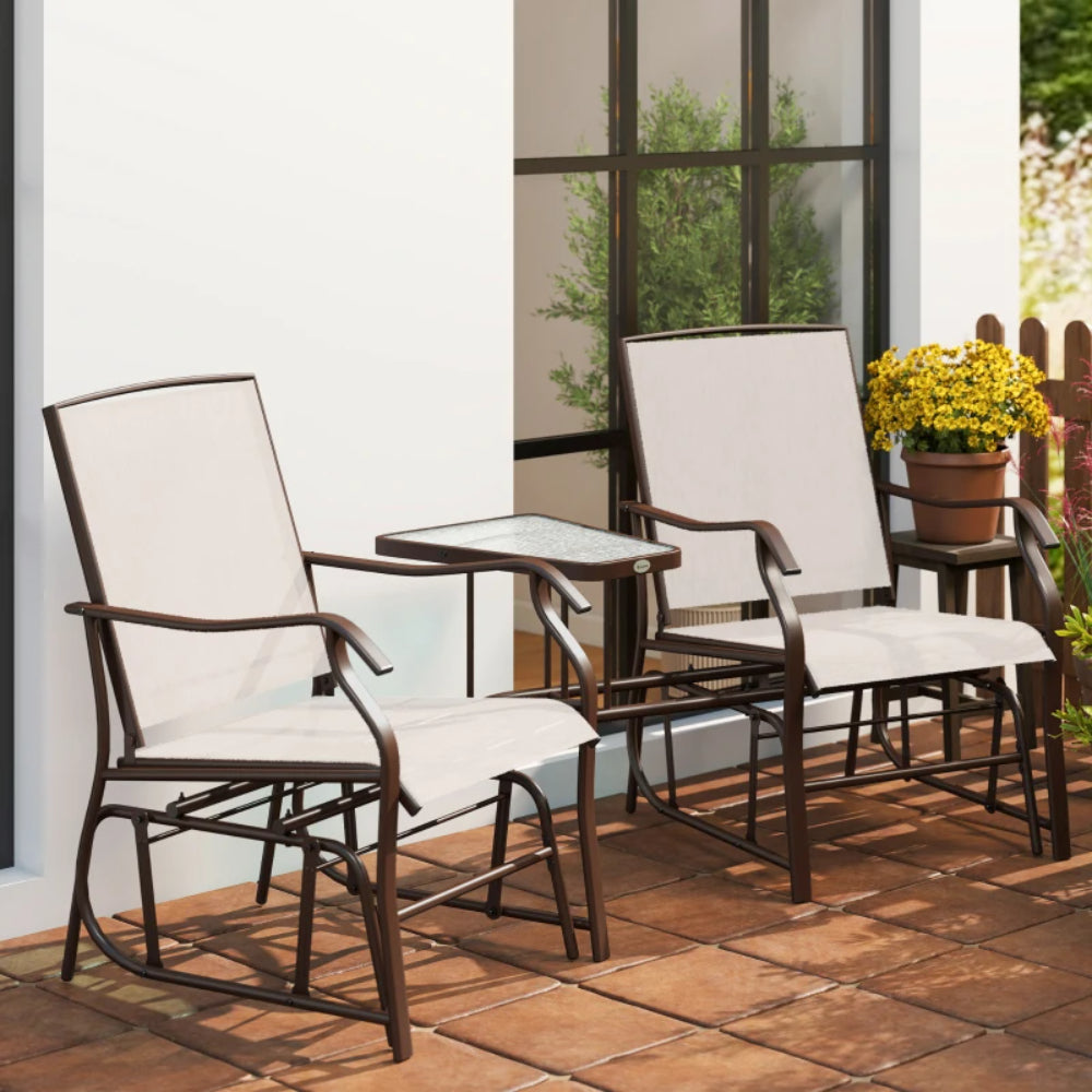 Outsunny Gliding Jack and Jill Seat, with Glass-Top Table