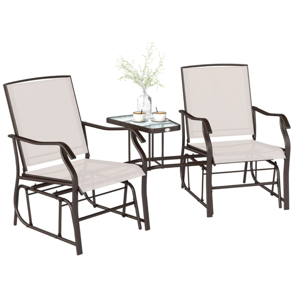 Outsunny Gliding Jack and Jill Seat, with Glass-Top Table