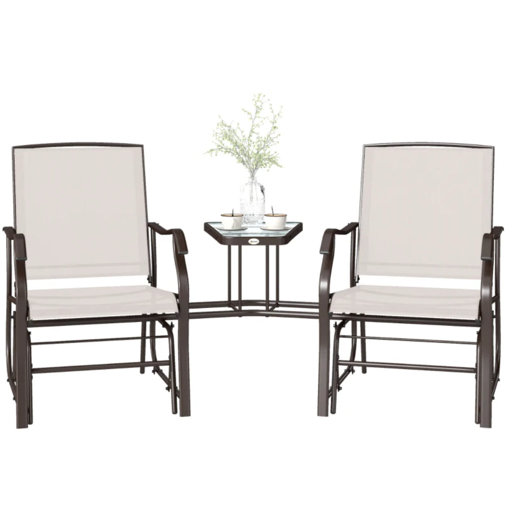Outsunny Gliding Jack and Jill Seat, with Glass-Top Table