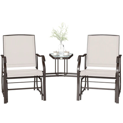 Outsunny Gliding Jack and Jill Seat, with Glass-Top Table