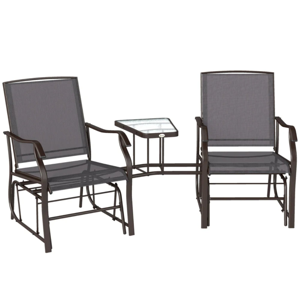 Outsunny Gliding Jack and Jill Seat, with Glass-Top Table
