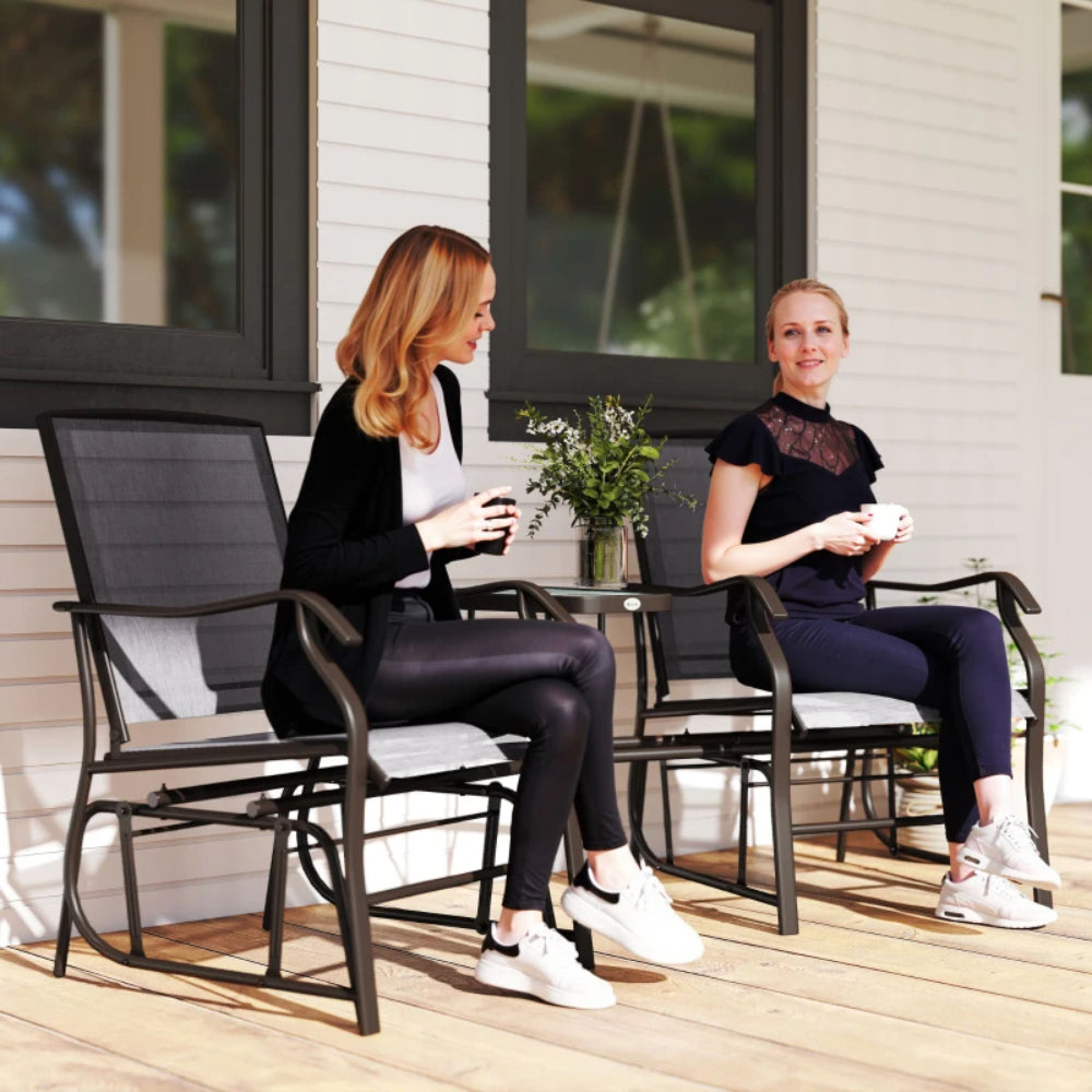 Outsunny Gliding Jack and Jill Seat, with Glass-Top Table