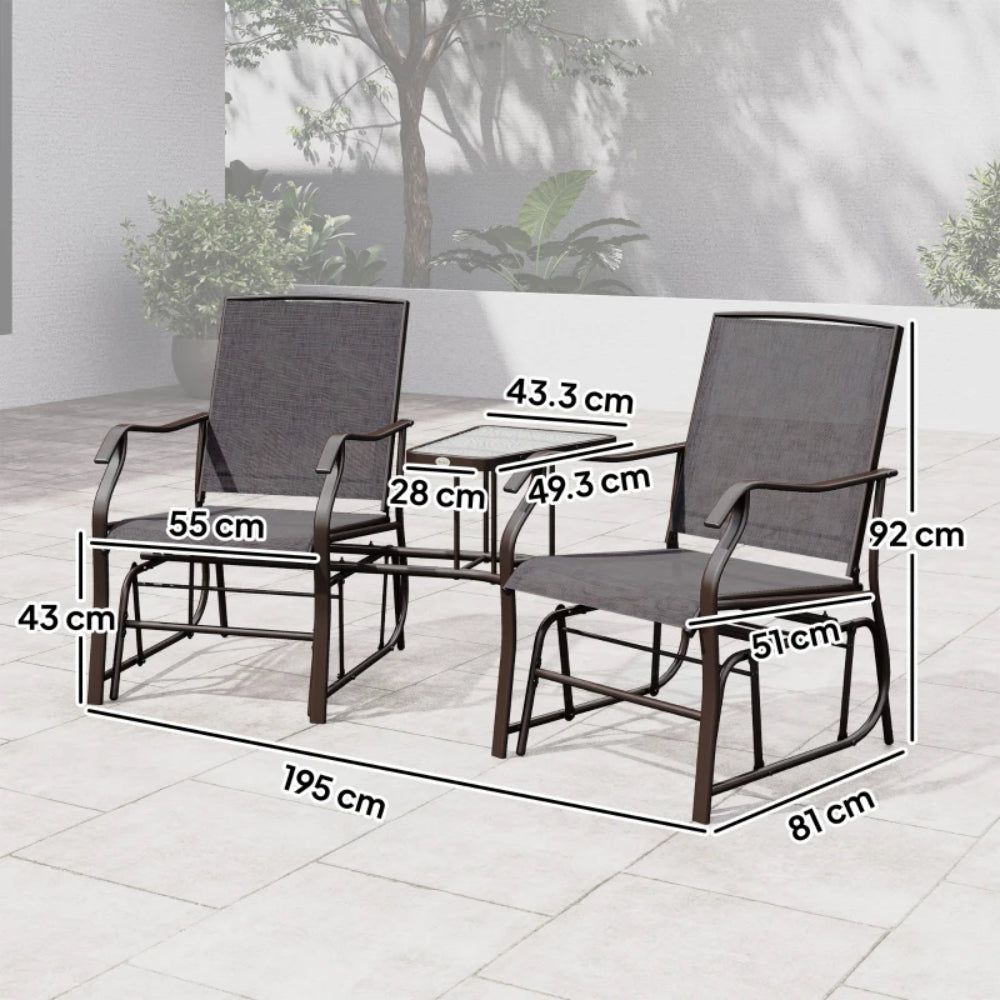 Outsunny Gliding Jack and Jill Seat, with Glass-Top Table
