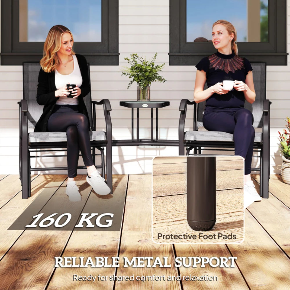 Outsunny Gliding Jack and Jill Seat, with Glass-Top Table