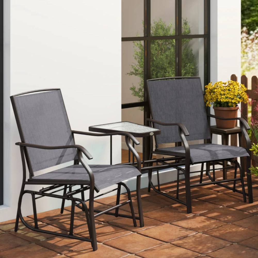 Outsunny Gliding Jack and Jill Seat, with Glass-Top Table