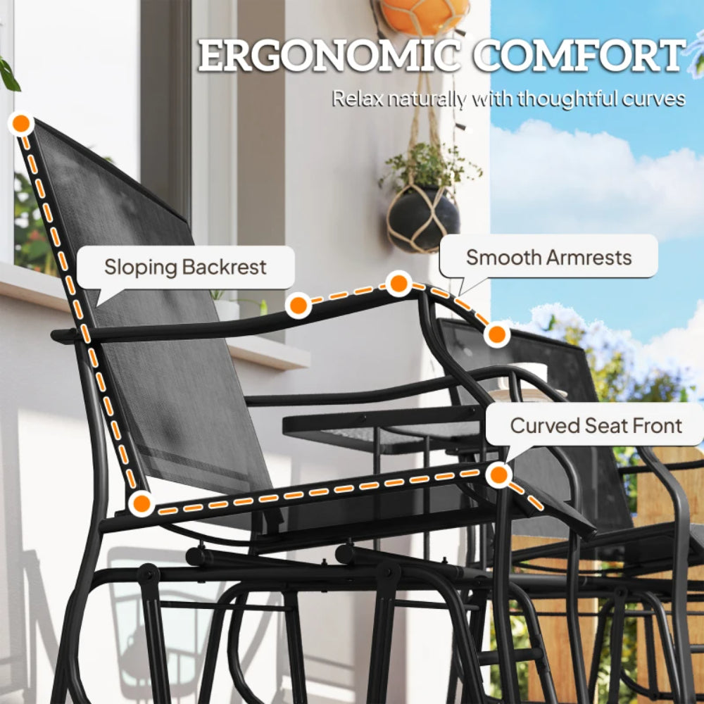 Outsunny Gliding Jack and Jill Seat, with Glass-Top Table