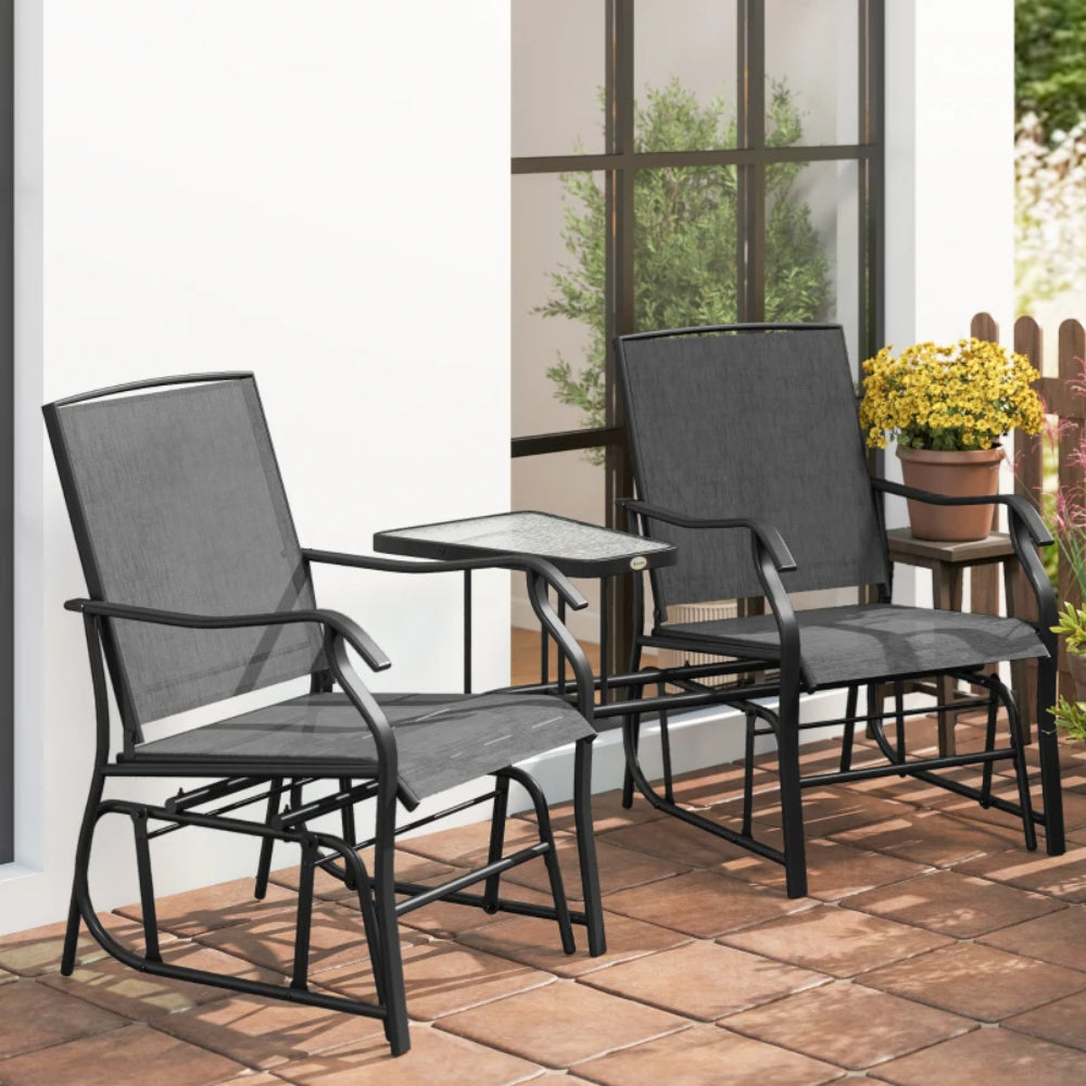 Outsunny Gliding Jack and Jill Seat, with Glass-Top Table