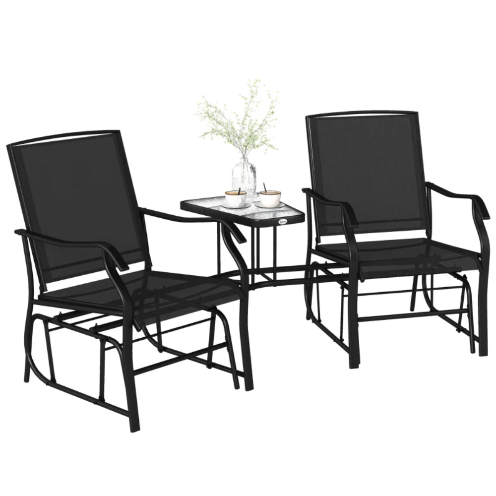 Outsunny Gliding Jack and Jill Seat, with Glass-Top Table