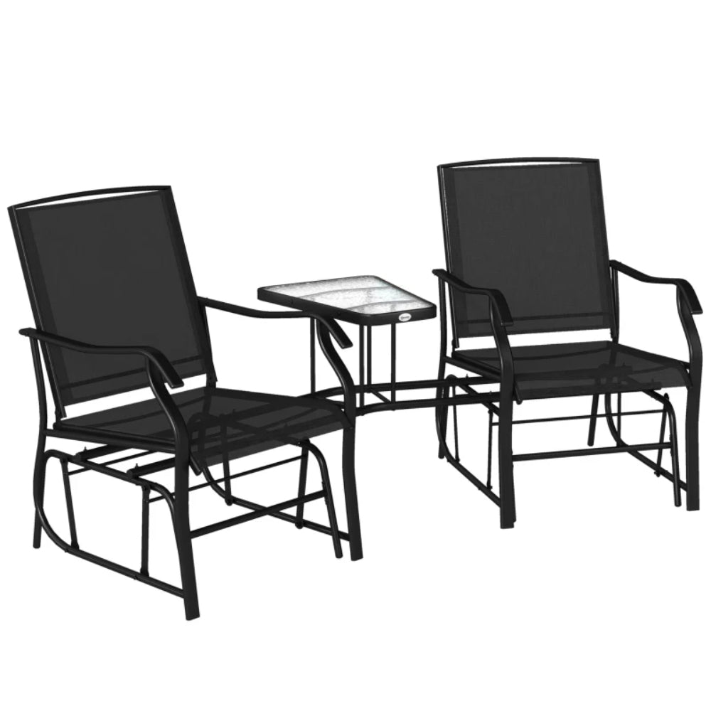 Outsunny Gliding Jack and Jill Seat, with Glass-Top Table