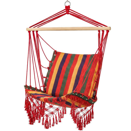 Outsunny Hammock Chair Swing Colourful Striped Tree Hanging Seat Porch Indoor Outdoor Fabric Garden Furniture 