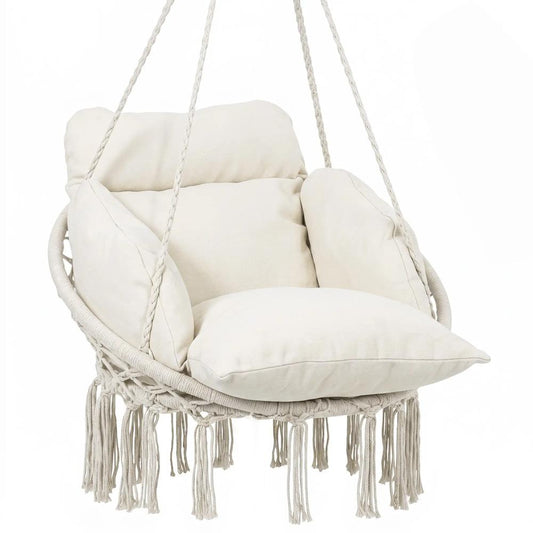 Outsunny Hanging Chair Outdoor Hammock Chair with Soft Cushion, Cotton Rope Boho Style Swing Chair, Hanging Garden Swing Seat for Indoor Outdoor 