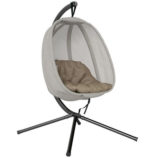 Outsunny Hanging Egg Chair, Folding Texteline Swing Hammock with Side Pocket, Cushion and Stand for Indoor Outdoor, Patio Garden Furniture 
