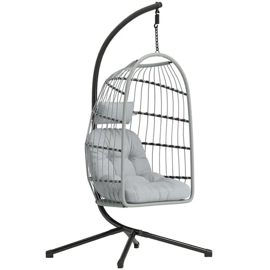 Outsunny Hanging Egg Chair, Indoor Outdoor Hammock Swing Chair with Stand, Safety Strap, Foldable Basket 