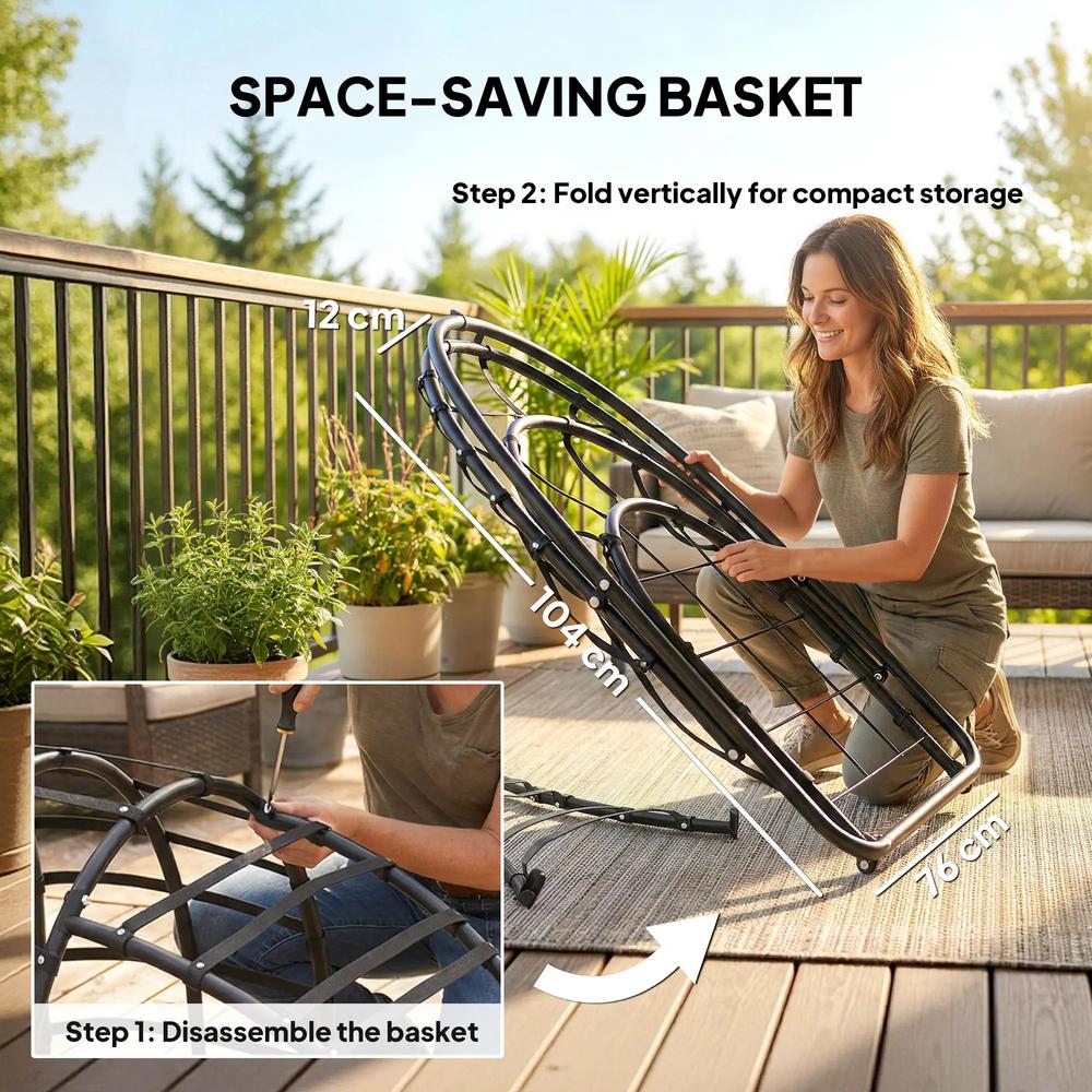 Outsunny Hanging Egg Chair, Indoor Outdoor Swinging Hammock Chair with Stand, Foldable Basket, Side Pocket, Dark Grey 5