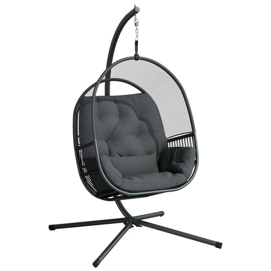 Outsunny Hanging Egg Chair, with Cushion - Dark Grey 