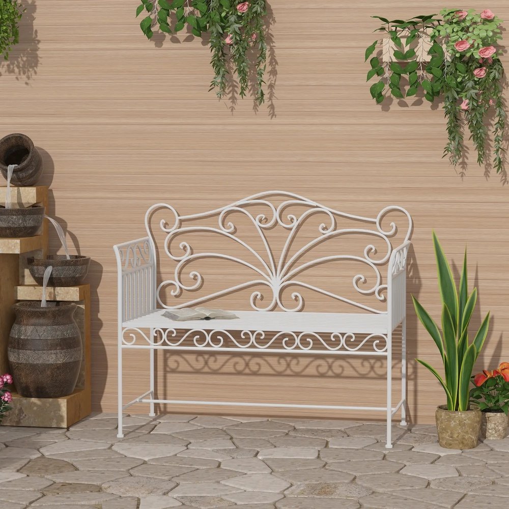 Outsunny Heavy-Duty Garden Bench-White 1