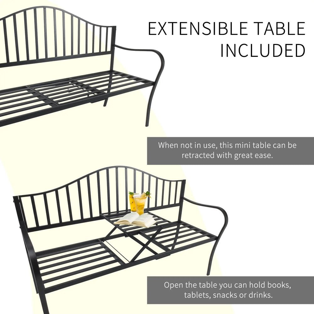 Outsunny Metal Bench W/Table, 150Lx53Wx95H cm 3
