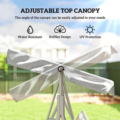 Outsunny Metal Garden Swing Chair, 3-Seater Swing Seat, Patio Hammock Bench Canopy Lounger, Light Grey 3