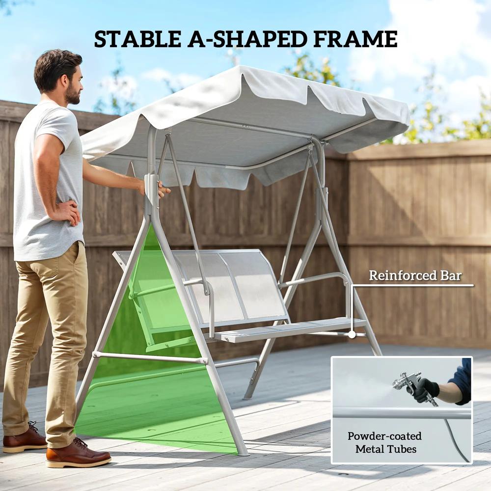 Outsunny Metal Garden Swing Chair, 3-Seater Swing Seat, Patio Hammock Bench Canopy Lounger, Light Grey 5