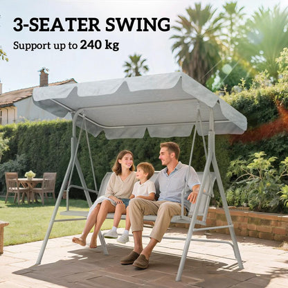 Outsunny Metal Garden Swing Chair, 3-Seater Swing Seat, Patio Hammock Bench Canopy Lounger, Light Grey 6