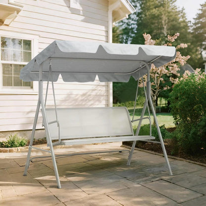 Outsunny Metal Garden Swing Chair, 3-Seater Swing Seat, Patio Hammock Bench Canopy Lounger, Light Grey 9