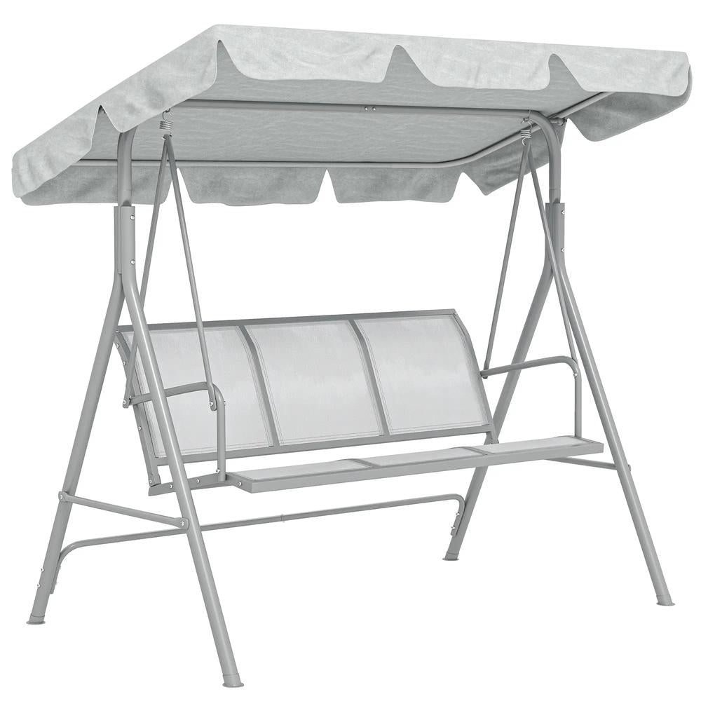 Outsunny Metal Garden Swing Chair, 3-Seater Swing Seat, Patio Hammock Bench Canopy Lounger, Light Grey 