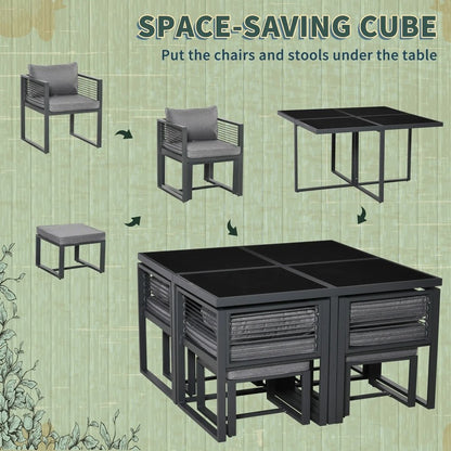 Outsunny Nine-Piece Aluminium Garden Set, with Glass-Top Table - Grey 3